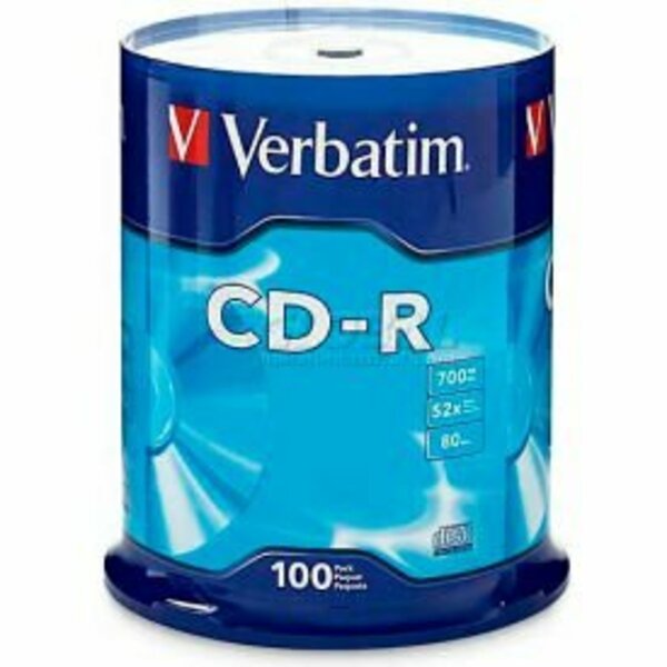 Verbatim Americas Verbatim® CD-R Discs, 94554, 52X, 700MB/80Min, Branded, Spindle, 100/Pk, Silver 94554